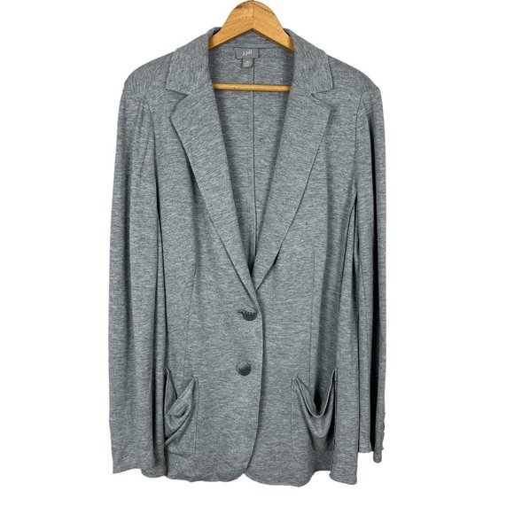 J Jill Blazer Jacket Women 1X Heather Gray Wool Blend 2 Button Soft Unstructured - Picture 1 of 12